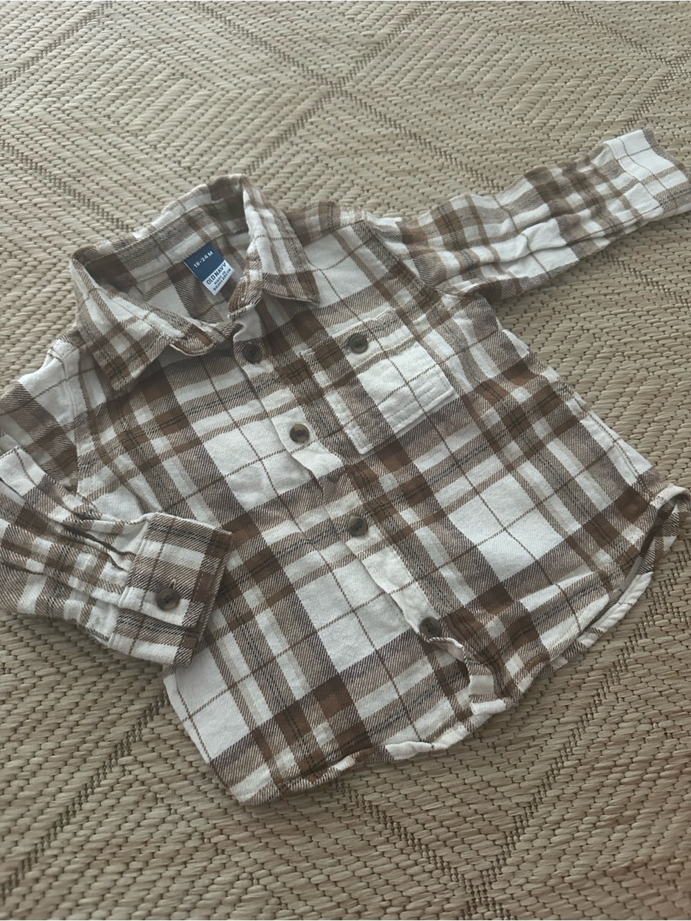 Old Navy 18-24 Month Brown & Cream Plaid Flannel Button-Up Shirt